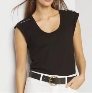 White House Black Market White Lace-up Shoulder Scoop Neck Top- Small